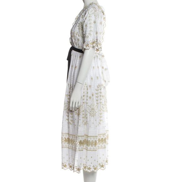 NEW LoveShackFancy Augusta midi dress white gold velvet belt size 4 - Picture 10 of 14